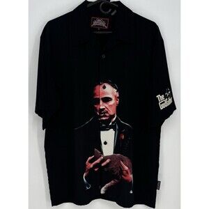 Vtg Y2K Dragonfly The Godfather Movie Graphic Bowling Shirt L Black NWOT Rare